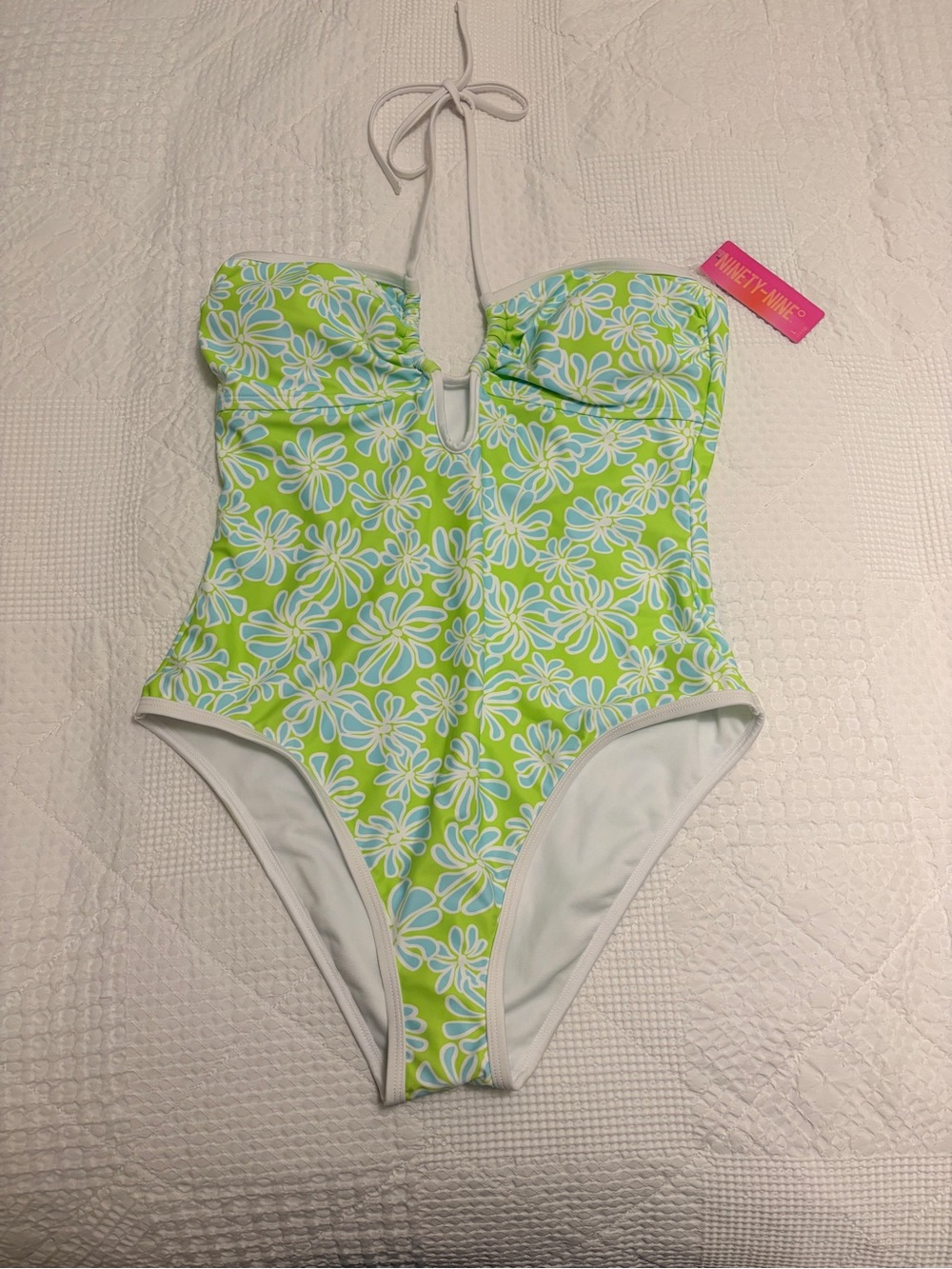 Ninety-Nine Groovy Green and Blue Floral One-Piece Swimsuit